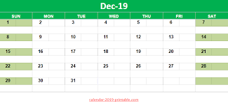 December 2019 Calendar Google Spreadsheet Template