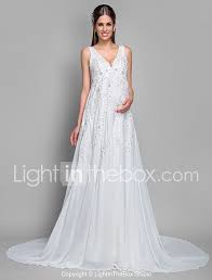 A Line Wedding Dresses V Neck Court Train Chiffon Lace Regular Straps Glamorous Illusion Detail Backless With Sequin Appliques 2020 2020 Us 249 99 Pregnant Wedding Dress Lace Maternity Wedding Dresses Wedding Dresses