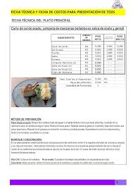 Ficha Tecnica Y Ficha De Costos De Un Plato Principal Para Tesis Ej Platos Principales Fichas Platos