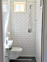 Tiny Bathroom Wall Hung Toilet And Sink Subway Tile Black Hex Floor Tile Strip Drain Compact Modern Bathr Wet Bathroom Ideas Tiny Wet Room Wet Room Shower
