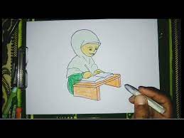 Mewarnai gambar upin ipin kids learn drawing learn coloring and. Menggambar Kartun Anak Muslimah Yang Sedang Mengaji Caranya Mudah Tapi Bagus Youtube