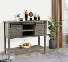 25 1/4 w x 71 h x 12 d, with 36 toilet clearance. Antique Farmhouse Console Table With 2 Sliding Barn Doors And Shelf Space In The Middle Walmart Com Walmart Com
