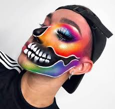 James Charles Rainbow Skeleton Skull Zombie Half Face Halloween Makeup Ideas Looks Inspiration Inspo Half Face Halloween Makeup Holloween Makeup James Charles