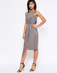 Asos Asos Sleeveless Wrap Drape Midi Pencil Dress Dresses Pencil Dress Outfit Pencil Dress