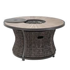 Fire pit features a decorative base that cleverly conceals a propane tank (not included) and a control panel, making it an. Allen Roth 48 In 35 000 Btu Ellisview Round Wicker Fire Table Lowe S Canada