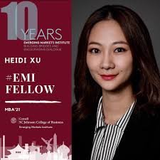 The Cornell EMI Fellows program is the start to a lifelong bond. Get to  know Heidi Xu, EMI Fellow & MBA candidate, Class of 21'! Heidi Xu comes  from China. She is