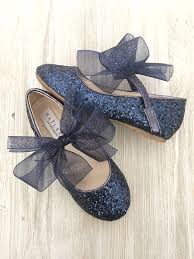 Navy Rock Glitter Maryjane Flats With Chiffon Bow Flower Girl Shoes Navy Wedding Shoes Navy Flower Girl