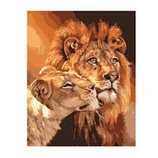 Two Lions Diy Paint By Number Kit Framed Unframed Canvas Paint Brush Wall Decor 40x50cm Lion Canvas Painting Lion Painting Canvas Painting Diy