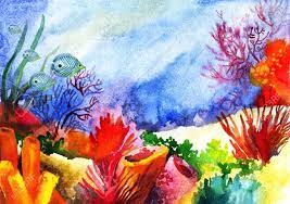 Blue coral print, printable coral reef wall art, coral watercolor painting, nautical wall art, coastal wall art, ocean art, wall art decor. Underwater Landscape With Coral Reef Hand Painted Watercolor Stock Photo Picture And Royalty Free Image Image 71658326