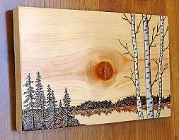 Woodburning Art Pyrography Birch Aspen Pine Tree Landscape W Wood Burning Crafts Wood Art Wood Burning Techniques