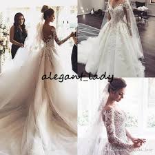 Long Sleeve Ball Gown Wedding Dresses 2019 Sheer Jewel Neck 3d Floral Puffy Skir Long Sleeve Ball Gown Wedding Dress Country Wedding Dresses Ball Gowns Wedding