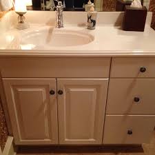 Offset Sink Allows For More Counter Space And Standard Size Drawers In Vanity And Super Easy To Clean Bathroom Vanity Bathroom Vanity Tops Sink