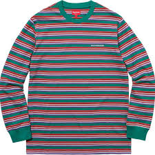 Supreme the north face faux fur waist bag green. Supreme Multi Stripe Long Sleeve Top Large W Sticker Ss18 Sold Out Dark Green Deadstock Shirts Strictlypreme