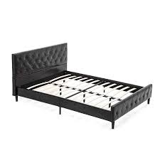 Mecor Upholstered Faux Leather Button Platform Bed Frame No Box Spring Needed With Tufted Headboard And Footboard Full Black Review Leather Platform Bed Bed Frame And Headboard Bed Frame With Storage