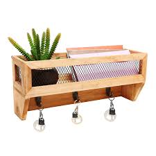 Rustiques En Bois Metal Mural Porte Lettres Range Courrier En Fil Mesh Panier Porte W Manteau Mygift Amazon Fr C Porte Courrier Porte Cle Mural Mur En Bois