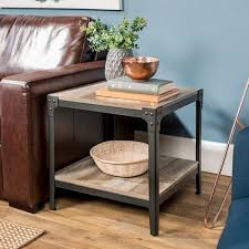 Gray Wash Angle Iron Rustic Wood End Table Set Rustic End Tables Wood End Tables End Tables