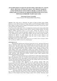 Endah wahyuhani b 100 090 075 Pdf Analisis Debt To Equity Ratio Der Return On Assets Roa Return On Equity Roe Net Profit Margin Npm Terhadap Stock Price Harga Saham Pada Perusahaan Saham Syariah Sektor Makanan Dan Minuman