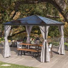 Bali Outdoor 10 X 10 Foot Rust Proof Aluminum Framed Hardtop Gazebo With Curtains Hardtop Gazebo Gazebo Patio