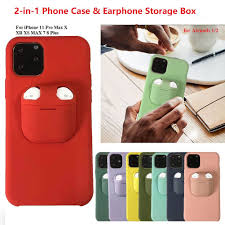 2 In 1 Phone Case Earphone Storage Box For Iphone 11 Pro Max Airpods 2 Iphone Earphone Storage Phone Cases
