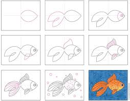How about a really easy lesson on another animal that lives in the sea, instead of on the land. How To Draw A Goldfish Art Projects For Kids