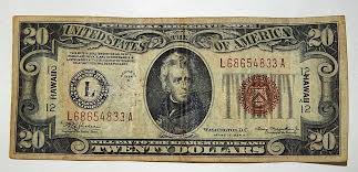 1934 Hawaii 20 Dollar Bill Sf Brown Seal Federal Reserve Note Wwii Us Currency Twenty Dollar Bill Federal Reserve Note Dollar