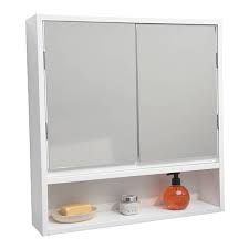 Yaheetech bathroom medicine cabinet wall mount mirror cabinet with double doors and adjustable shelf, wooden storage cabinets organizer for kitchen, accent home furniture, white. Evideco Wall Mounted Mirrored Medicine Cabinet Montreal White 2 Doors 1 Shelf