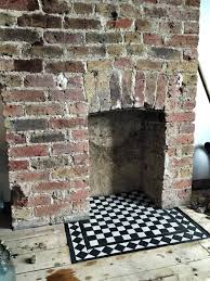 Black And White Fireplace Hearth Tiles Exposed Brick Fireplace With Black And White Victorian Tiles Victorian Fireplace Tiles Exposed Brick Fireplaces Brick Fireplace
