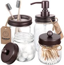 Maybe you would like to learn more about one of these? Toothbrush Holder Gmisun Mason Jar Bathroom Accessories Set 4 Pack Rustic Farmhouse Bathroom Set With Mason Jar Soap Dispenser Silver 2 Apothecary Jars For Q Tip And Cotton Ball Bathroom Accessory Sets Home