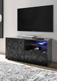 Brescia Small Tv Unit With Led Spotlight Gloss Anthracite With Grey Stencil Tv Unit Decor Small Tv Unit Tv Unit