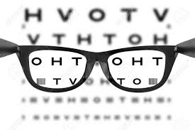 Eye Chart Or Sight Test Seen Through Eye Glasses On A White Background