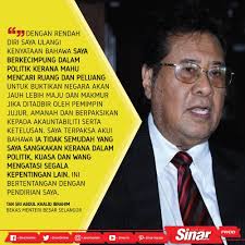 Allahyarham meninggal dunia semalam, dipercayai akibat masalah jantung. Sinar Harian Bekas Menteri Besar Selangor Tan Sri Abdul Facebook