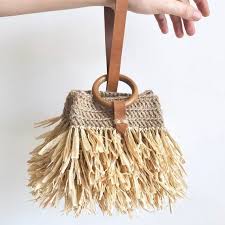 Mini Jute Raffia Leather Handbag Wristlet Bag With Fringe Aranaz Canta Mini Jute Raffia Leather Handbag Wristlet Bag 2020 Orme Cantalar Cantalar Bohem Canta