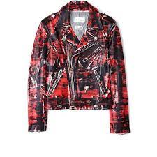 Each X Other Daniele Inamorato Red And Black Hand Painted Leather Jacket Painted Leather Jacket Fur Collar Leather Jacket Fashion