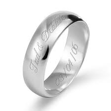 White Gold Band With Name And Date Etched Sterling Silver Stacking Rings Thick Silver Ring Engraved Silver Ring
