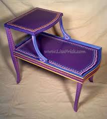 Sold Sample Of Custom Work Two Tier Purple Side Table Custom Hand Painted Furniture With Images Whimsical Painted Furniture Painting Furniture Diy Hand Painted Furniture