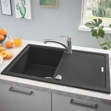 Arbeitsplatte granit schwarz , wir renovieren ihre küche : Grohe K400 Drehbare Einbauspule Mit Abtropfflache Granit Schwarz 31639ap0 Reuter