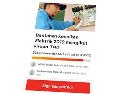 Tnb berkata, pengurangan ini adalah lanjutan daripada diskaun rangsangan ekonomi untuk bil elektrik yang diberikan bermula mac lalu di bawah pakej. Hampir 30 000 Tandatangan Petisyen Bantah Kenaikan Bil Elektrik