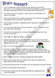 Free printable christmas brain teasers for adults. Brain Teasers Part 3 Esl Worksheet By Pocza