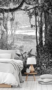 Black And White Tropical Mural Wallpaper Jungle Wallpaper Jungle Wall Murals In 2020 Jungle Wallpaper White Wallpaper Mural Wallpaper