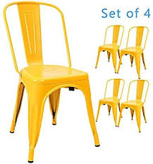 Amazon Com Devoko Metal Indoor Outdoor Chairs Distressed Style Kitchen Dining Chairs Stackable Side C In 2020 Dining Chairs Yellow Dining Chairs Indoor Outdoor Chair