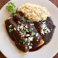 Chicken Enchiladas Mole Rojo Topped W Evelia S Mole Rojo Served With Liberty Rice Refried Black Beans Www Liberty Bar Com Food Chicken Enchiladas Brunch