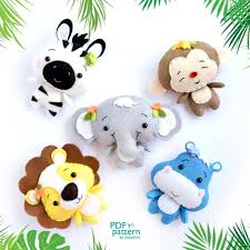 Set Of 7 Jungle Animal Toy Pdf And Svg Patterns Tiger Etsy Felt Baby Animal Babies Toys Safari Baby Animals