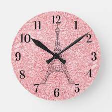 Glitter Pink Rose Gold Paris Acrylic Wall Clock Zazzle Com Pink Wall Clocks Pink Wall Decor Pink Bedroom Walls