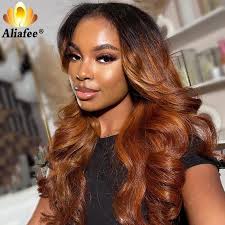Ombre Ginger Brown 13X4 Glueless Body Wave Lace Front Wig Dark Root 13X6  Lace Frontal Human Hair Wigs For Women 5x5 Closure Wig