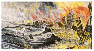 1755 grabado en cobre que muestra lisboa en llamas y un tsunami abrumando a los barcos en el puerto. Terremoto De Lisboa 1755 Born To Fly