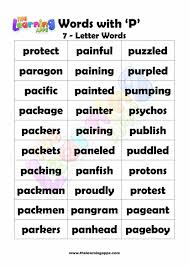 7 letter word list ; Download Free Printable 7 Letter Word Starting With P