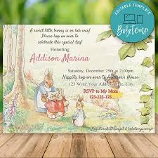 Once your new family member arrives, send out custom birth announcements to let everyone know about it! Editable Peter Rabbit Baby Shower Invitation Instant Download Bobotemp