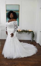 Visit our london or surrey bridal boutique to try on samples, look at. Off Shoulder Mermaid Plus Size Wedding Dress With Lace Sleeves Essense Of Australia Wedding Dresses