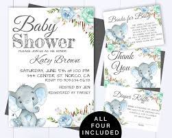 Blue Elephant Baby Shower Boy Invite Blue Baby Shower Green Etsy In 2021 Boy Shower Invitations Elephant Baby Shower Boy Baby Shower Invitations For Boys