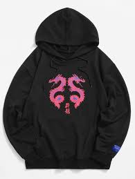 Chinese Dragon Printed Pocket Hoodie Black Ad Printed Dragon Chinese Black Hoodie Ad Pocket Hoodie Chinese Dragon Dragon Print